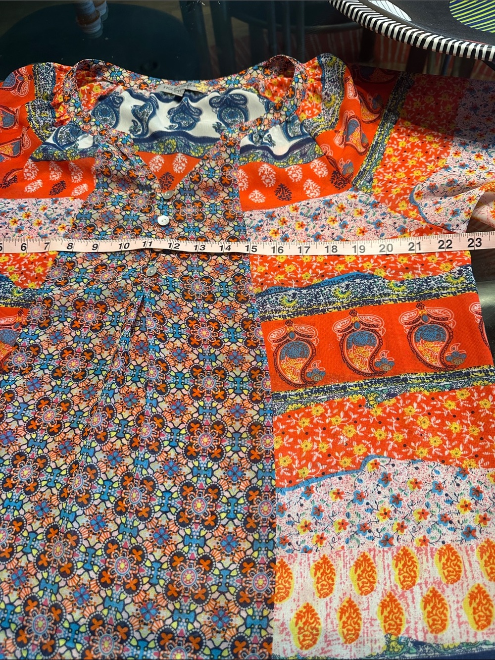 Boho Patchwork Peasant Blouse - Orange Multi - Picture 4 of 5